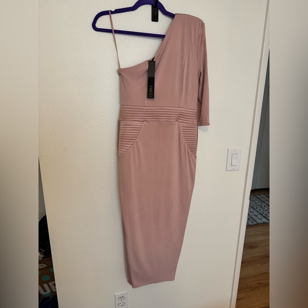Zhivago Follow Me Midi Dress One Shoulder Blush Pink Medium Revolve US 6 - Picture 2 of 11